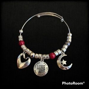 STAINLESS Steel Beaded Charm Christian Corinthians 13.4 Bangle Bracelet